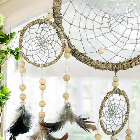 acchiappasogni naturale stile etnico con rete intrecciata a mano