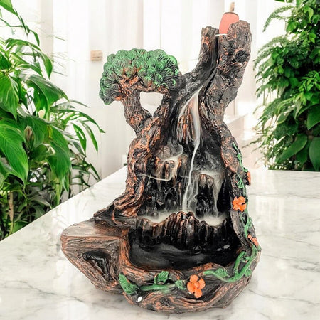 Porta incenso in ceramica a tema naturale con cascata scenografica