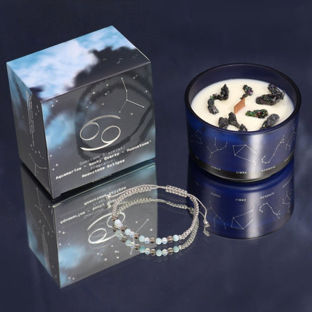 Candela decorativa Cancro con cristalli energetici e profumo calmante