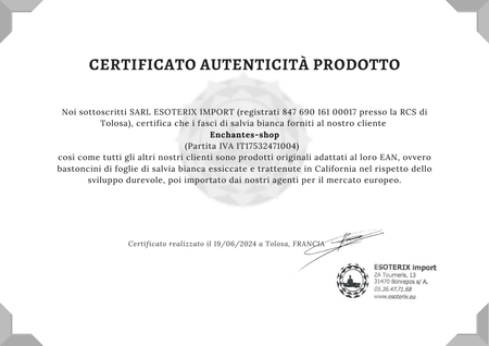 certificato dello smudge salvia bianca certificata esoterra origine controllata california