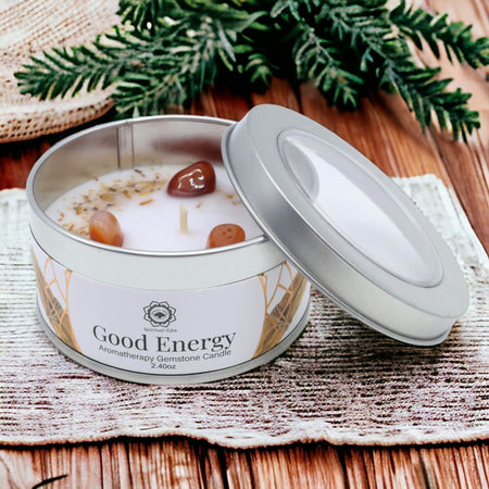 candela artigianale al palo santo con corniola per purificazione