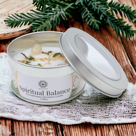 candela artigianale con gelsomino e cristallo di rocca per equilibrio spirituale