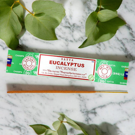 Confezione da 15 grammi di Incenso Naturale in Stick Satya profumazione Eucalipto