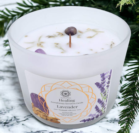 candela artigianale lavanda sandalo ametista per relax