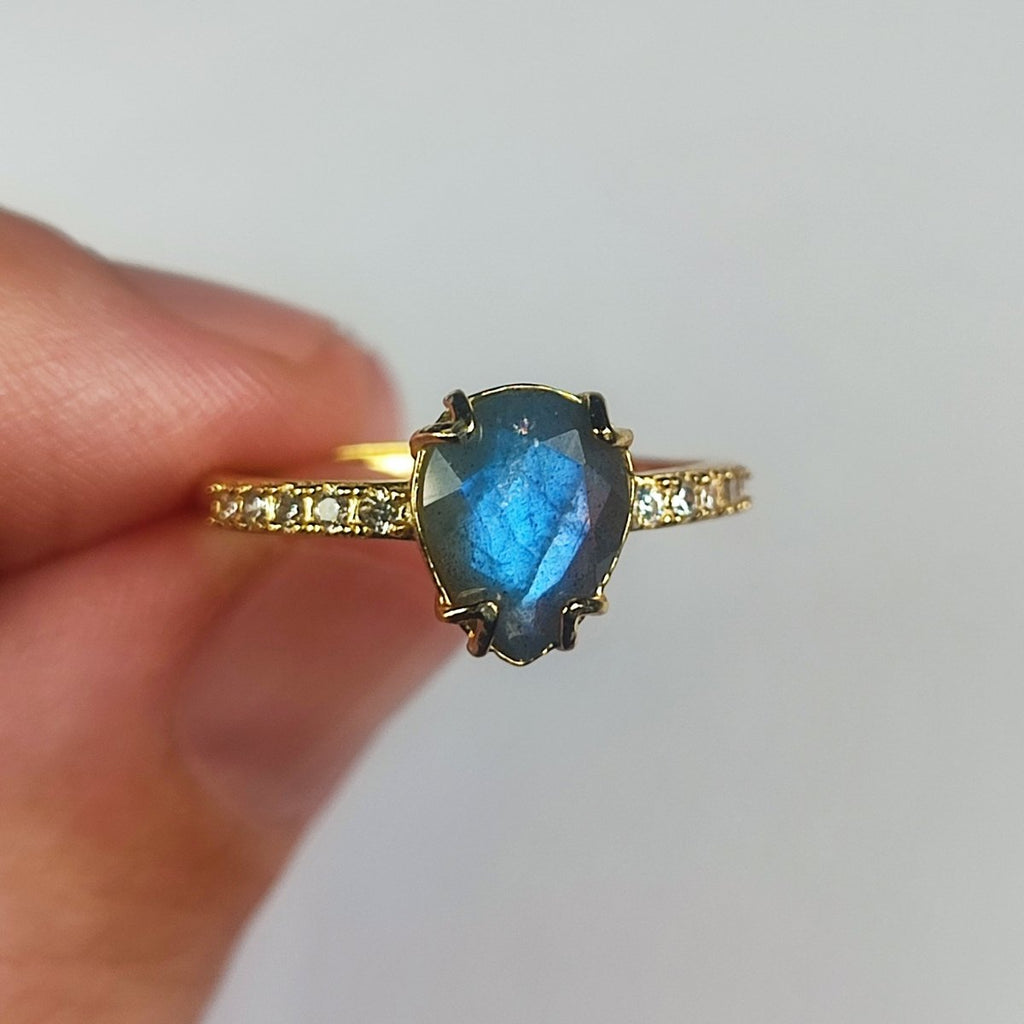 Anello Labradorite In Argento 925 | Modello Fiore Di Loto Regolabile – Gioielli Vittoriani Per Donna (con Scatola)
