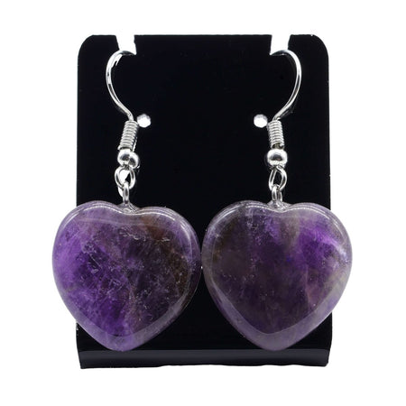 Orecchini in acciaio a cuore con pietra naturale di ametista