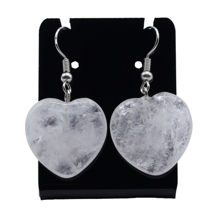 Orecchini in acciaio a cuore con pietra naturale di cristallo di rocca