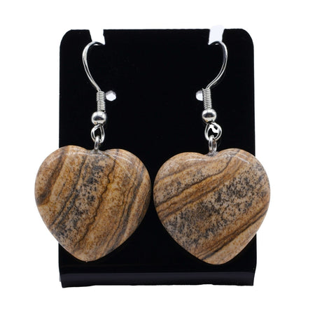 Orecchini in acciaio a cuore con pietra naturale di diaspro paesaggio