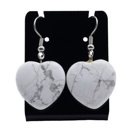 Orecchini in acciaio a cuore con pietra naturale di howlite