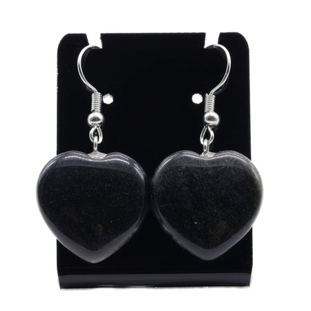 Orecchini in acciaio a cuore con pietra naturale di ossidiana nera