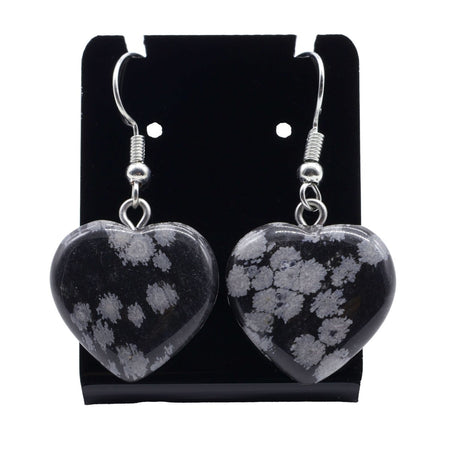 Orecchini in acciaio a cuore con pietra naturale di ossidiana neve