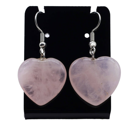 Orecchini a cuore in acciaio con quarzo rosa naturale, eleganti e romantici