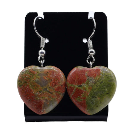 Orecchini in acciaio a cuore con pietra naturale di unakite