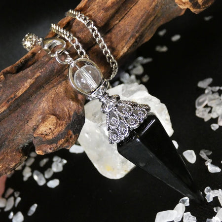 Pendolo ossidiana nera naturale, ideale per protezione e radicamento energetico profondo.