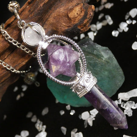 Pendolo Merkaba ametista, perfetto per divinazione e meditazione spirituale profonda.