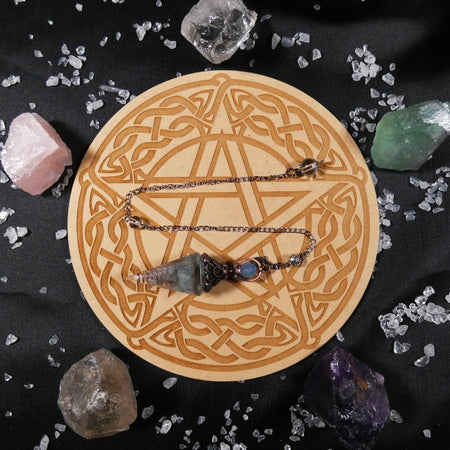 Pendolo acqua marina con spirale rame, ottimo per consulti divinatori e meditazione.