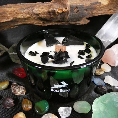 candela Cavaliere di Spade con ossidiana nera e cedro, ideale per coraggio e protezione.