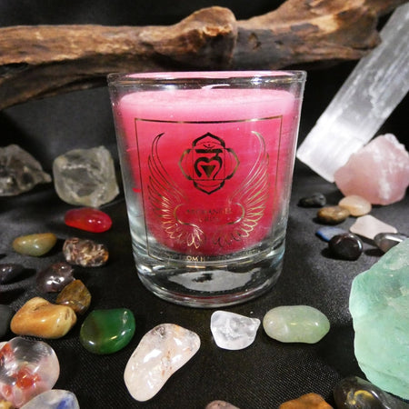 candela Chakra Radice con Arcangelo Uriel, ideale per radicamento, sicurezza e calma interiore.