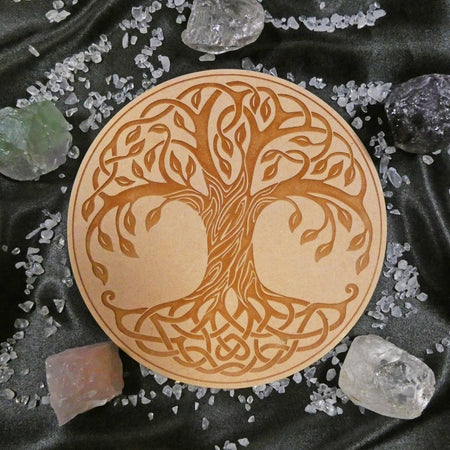 placca in legno con l'Albero della Vita, decorazione spirituale per l'altare domestico e la meditazione