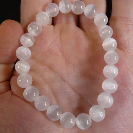 bracciale in Selenite naturale, utile per sciogliere blocchi energetici e aumentare la vibrazione.