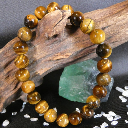 bracciale in Occhio di Tigre con perle da 8 mm, ideale per coraggio, protezione e stabilità interiore.