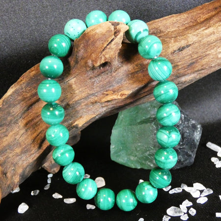 bracciale in Malachite con perle da 8 mm, ideale per protezione e trasformazione interiore profonda.