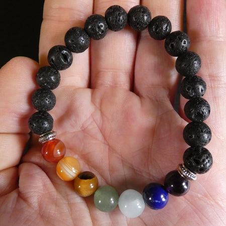 bracciale in Pietra Lavica naturale, utile per ridurre stress e sostenere la crescita spirituale.