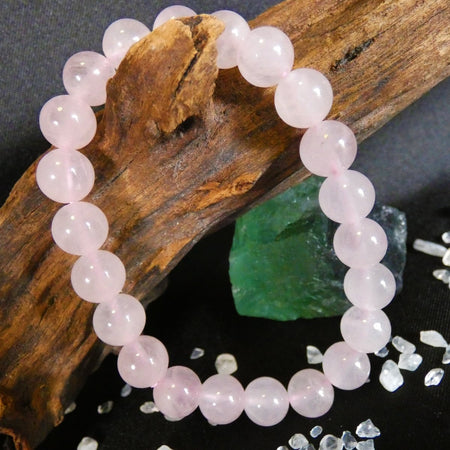 bracciale in Quarzo Rosa con perle da 8 mm, ideale per amore, autostima e guarigione emotiva.