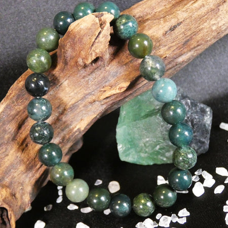 bracciale in Agata Muschiata con perle da 8 mm, ideale per radicamento e serenità quotidiana.