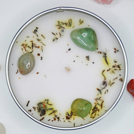 candela aromatica artigianale con pietre vere per attrarre successo e ricchezza