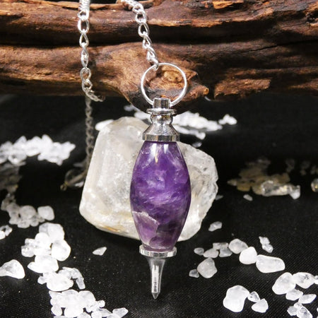 Pendolo ametista naturale, pietra per terzo occhio e armonia energetica profonda.