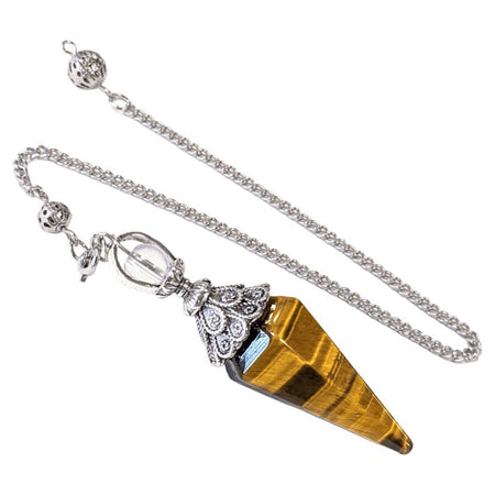 Pendolo in Occhio di Tigre con catena metallica per divinazione e meditazione