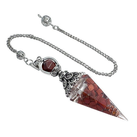 Pendolo in orgonite con diaspro rosso e spirale di rame per pratiche energetiche