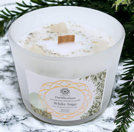 candela artigianale 256 g con salvia bianca per purificazione