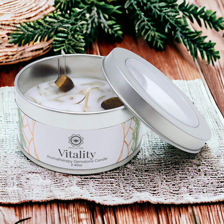 candela artigianale con zenzero rosmarino e occhio di tigre