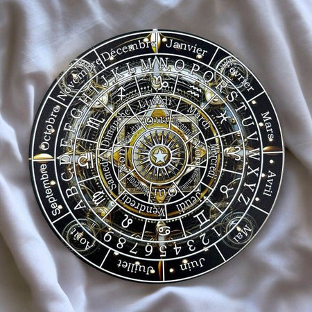 tavola divinatoria legno stella divina per pendolo con simboli astrologici