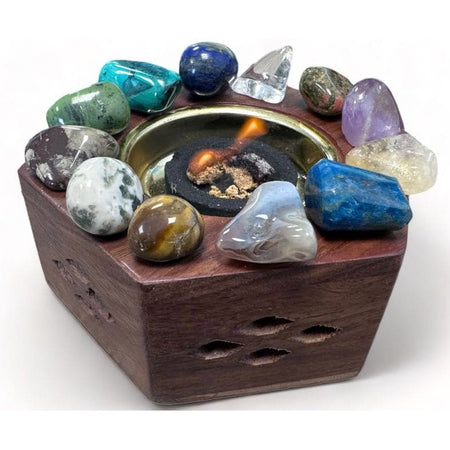 Brucia incenso rotondo in legno di Sheesham per resine e carboncini