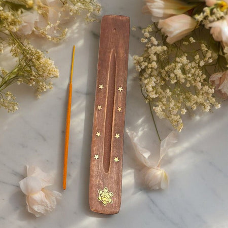 Brucia incenso Artigianale in Legno di Mango con simbolo del Cubo di Metatron
