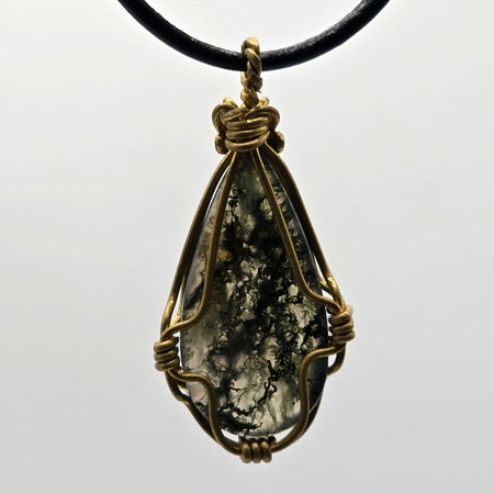 Collana con Ciondolo in Agata Muschiata e Montatura il Alpacca