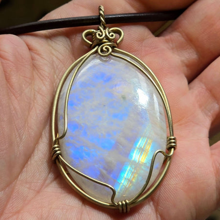 Collana con Ciondolo in Labradorite Bianca Qualità Extra (Pezzo Unico - n.105)