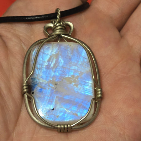 Ciondolo Labradorite Bianca Rettangolare di Qualità Extra AAA