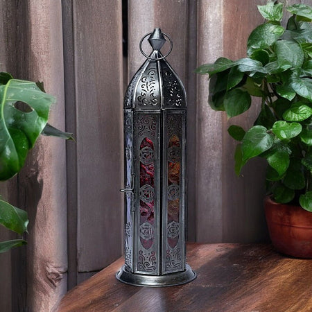Lanterna Artigianale d'atmosfera Orientale in Metallo lavorato a mano con sportello chiuso