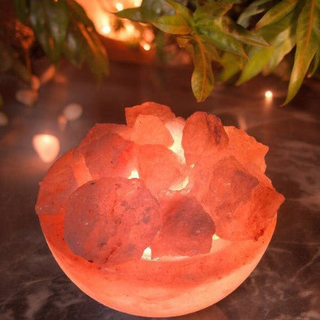 lampada sale himalaya ciotola 3kg con frammenti grezzi illuminati