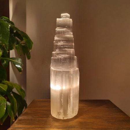 lampada torre selenite naturale 30 cm luce bianca purificante