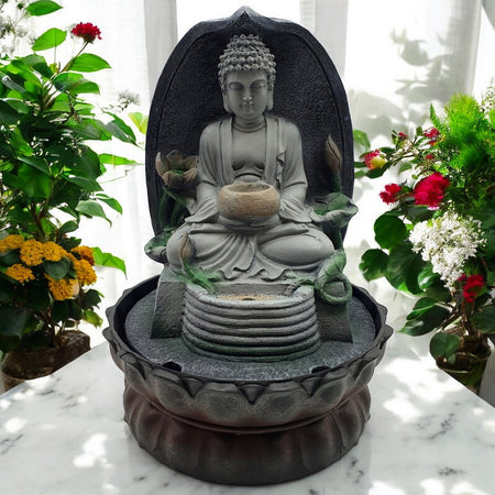 Fontana Zen in Resina con Kit Elettrico Led e Pompa - Buddha (29 cm)