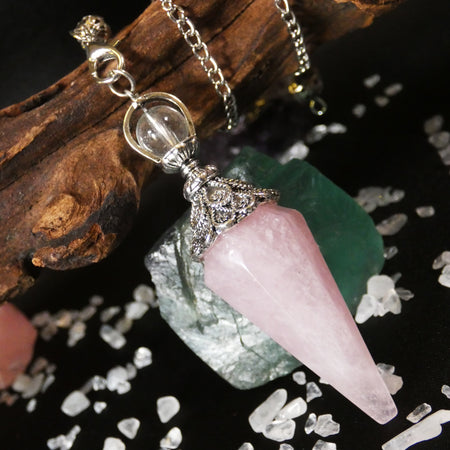 Pendolo in Quarzo Rosa e Metallo