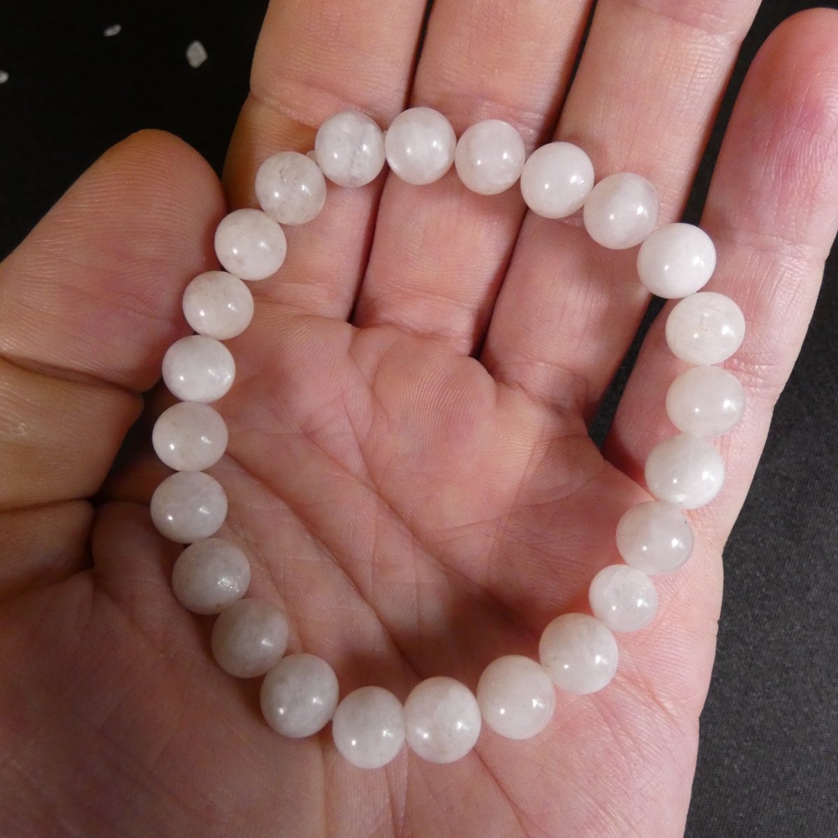 Bracciale In Pietra Di Luna Bianca (Grado Extra), Perle Lucidate A Mano, Elastico, Circonferenza 18 Cm, Cristallo Femminile