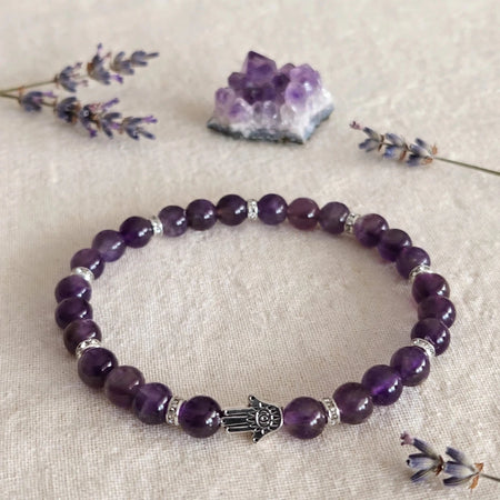 Bracciale "Mano di Luce" con Ametista e Mano di Fatima