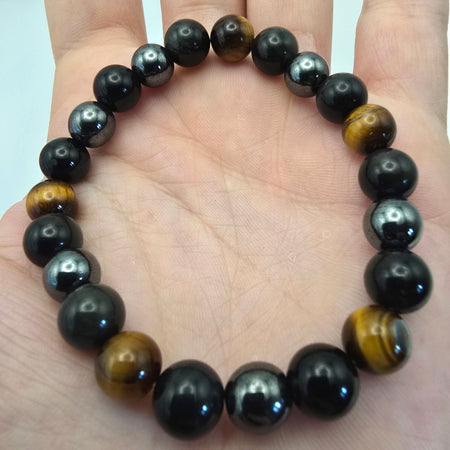 Bracciale elastico tripla protezione con perle di minerali brillanti